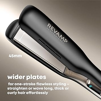 REVAMP Enigma Radiance Ionic Wide Hair Straightener ExtraWide Plate Straighteners for One Stroke Styling Curved Design for Lasting Waves Curls Salon Professional Ceramic Hair Straightener - Image 2