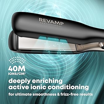 REVAMP Enigma Radiance Ionic Wide Hair Straightener ExtraWide Plate Straighteners for One Stroke Styling Curved Design for Lasting Waves Curls Salon Professional Ceramic Hair Straightener - Image 3