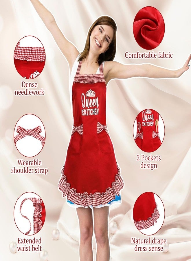 Cotwinter King & Queen Aprons for Couple Gift Cute Apron Anniversary Bridal Shower Wedding Engagement for Christmas Couple Kitchen Gift Unique Valentine's Day Ideas(Red) - Image 4