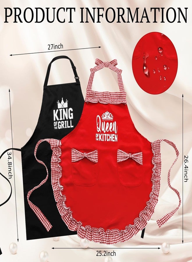 Cotwinter King & Queen Aprons for Couple Gift Cute Apron Anniversary Bridal Shower Wedding Engagement for Christmas Couple Kitchen Gift Unique Valentine's Day Ideas(Red) - Image 2