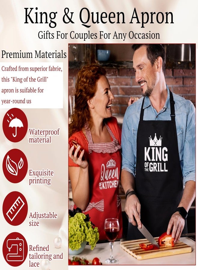 Cotwinter King & Queen Aprons for Couple Gift Cute Apron Anniversary Bridal Shower Wedding Engagement for Christmas Couple Kitchen Gift Unique Valentine's Day Ideas(Red) - Image 3