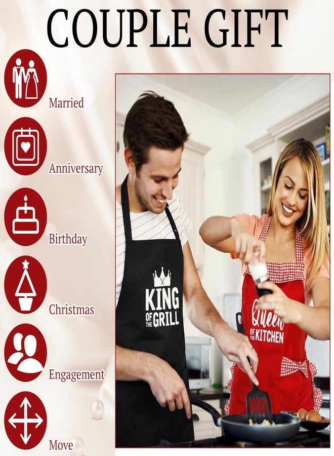 Cotwinter King & Queen Aprons for Couple Gift Cute Apron Anniversary Bridal Shower Wedding Engagement for Christmas Couple Kitchen Gift Unique Valentine's Day Ideas(Red) - Image 5
