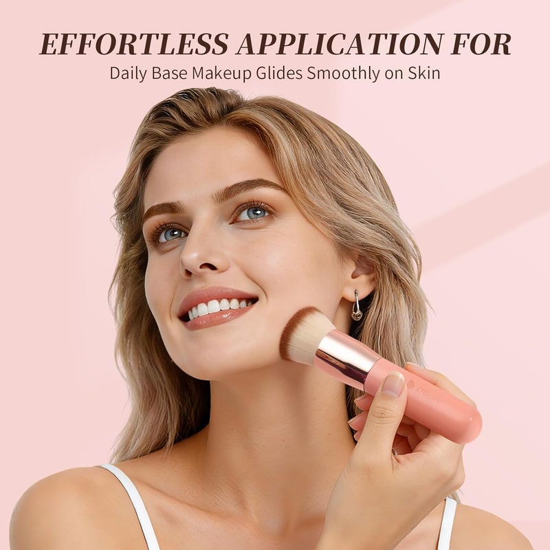 DUcare Foundation Brush for Liquid Makeup, Flat Top Kabuki Synthetic Professional Makeup Brushes Liquid Blending Mineral Powder Buffing Stippling Makeup Tools, Pink - Image 4
