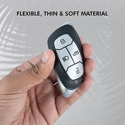 SHOPOFLUX TPU Leather Key Cover Compatible with Tata Nexon | Harrier | Safari | Altroz | Tigor | EV | Punch | Tiago EV Electric 4 Button Smart Key Only (Black Silver) - Image 5