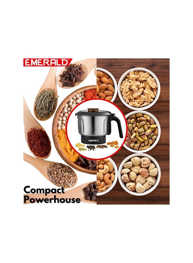 Emerald Masterblender Duo 1.5 Litre Glass Blender & 250 Gms Stainless Steel Dry Grinder, 800 Watts, EK739MBG. - Image 2