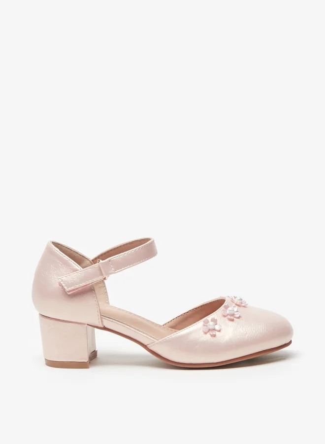 فلورا بيلا Girls Embellished Block Heel D'Orsay with Hook and Loop Closure