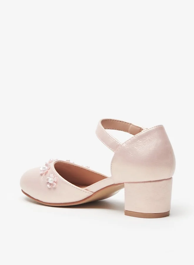 فلورا بيلا Girls Embellished Block Heel D'Orsay with Hook and Loop Closure