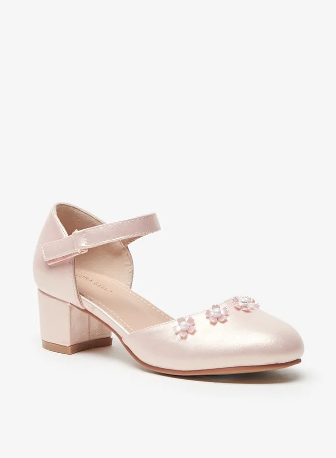فلورا بيلا Girls Embellished Block Heel D'Orsay with Hook and Loop Closure