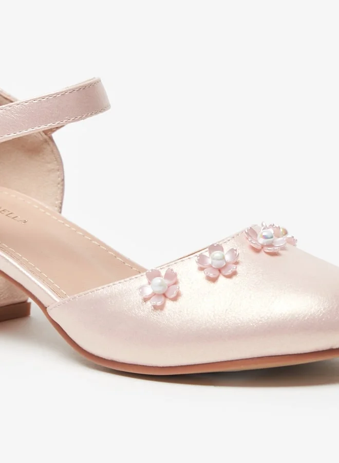 فلورا بيلا Girls Embellished Block Heel D'Orsay with Hook and Loop Closure