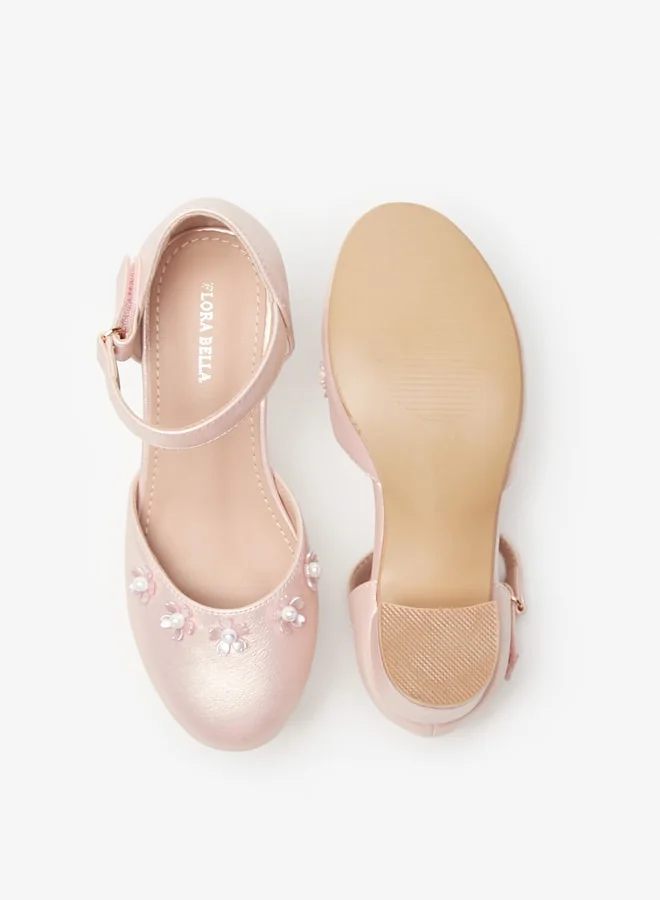 فلورا بيلا Girls Embellished Block Heel D'Orsay with Hook and Loop Closure