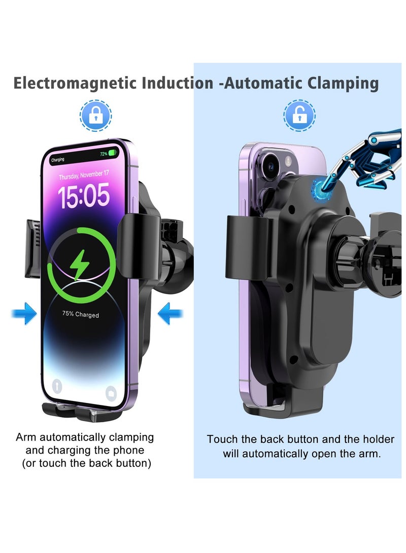 KASTWAVE 15W Fast Wireless Car Charger with Auto Clamping - Electric Sensor Air Vent Mount for iPhone 15/14/13/12/11 and Samsung Galaxy S23/S22/S21/S20 - Image 4