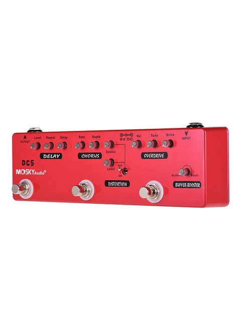 DC5 6-in-1 Guitar Multi-Effects Pedal Delay + Chorus + Distortion + Overdrive + Booster + Buffer Full Metal Shell with True Bypass