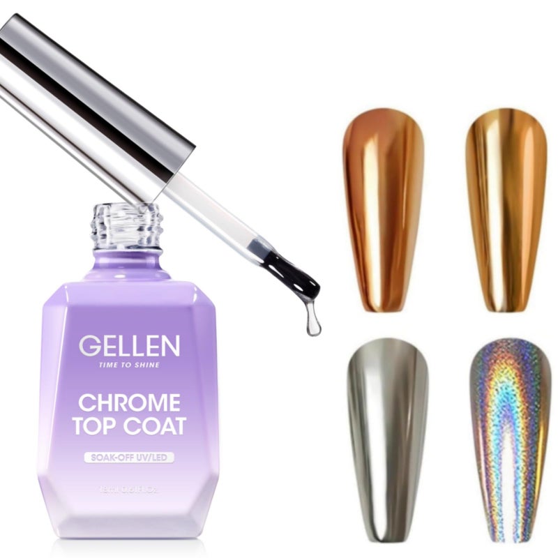 GELLEN Gel Top Coat Nail Polish 18ml No Wipe Gel Polish Top Coat for Chrome Nail Powder High Glossy Mirror Effect UV Light Needed - Image 3