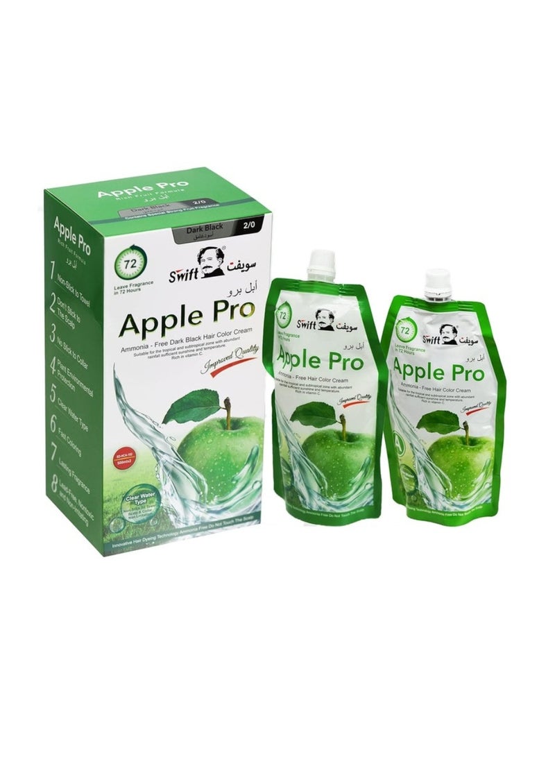 سويفت كريم صبغة شعر تفاح ابل برو خال من الامونيا لون اسود غامق رقم 2/0 كريم 500 مل + مطور 500 مل - Image 1