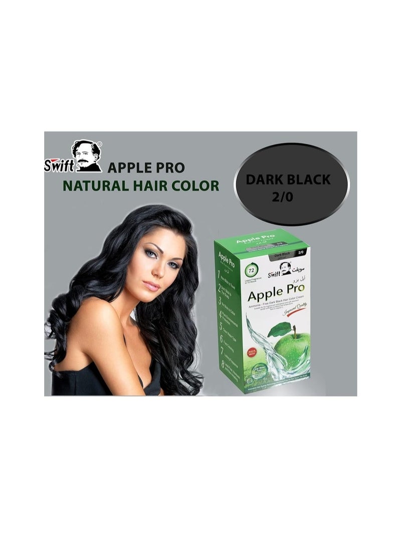 سويفت كريم صبغة شعر تفاح ابل برو خال من الامونيا لون اسود غامق رقم 2/0 كريم 500 مل + مطور 500 مل - Image 2