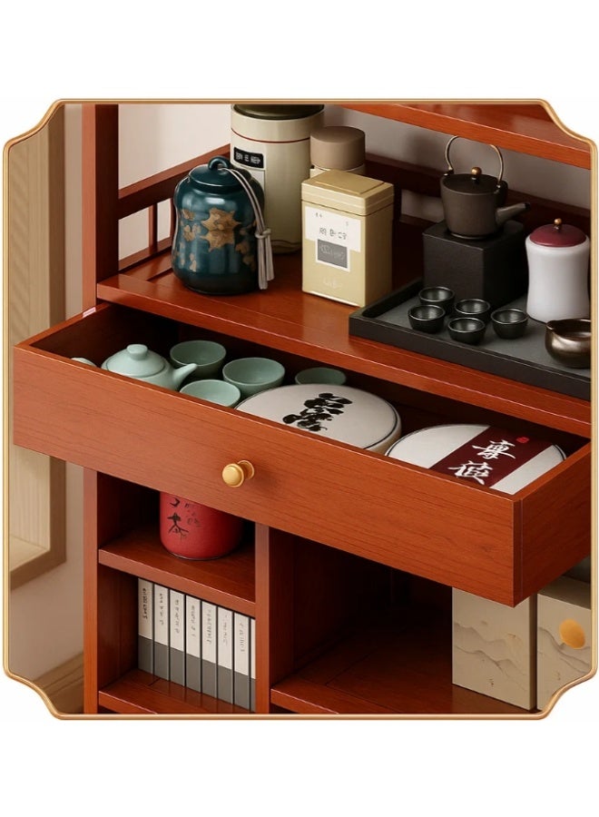 لينجوي رف كتب من الخيزران مع درج، منظم رفوف تخزين من الخيزران، رف عرض قائم بذاته للكتب - Image 3