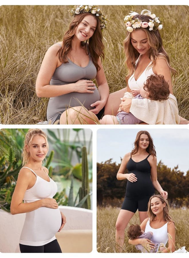 HOFISH Support Nursing Tank Tops for Breastfeeding, Comfort Stretch Maternity Camisoles with Built in Bra BlackWhiteGrey XL - Image 5