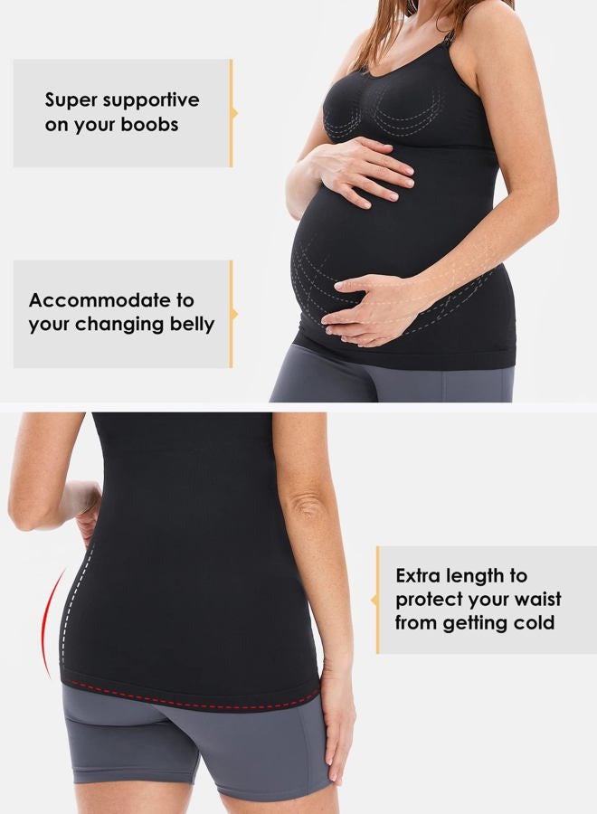 HOFISH Support Nursing Tank Tops for Breastfeeding, Comfort Stretch Maternity Camisoles with Built in Bra BlackWhiteGrey XL - Image 4
