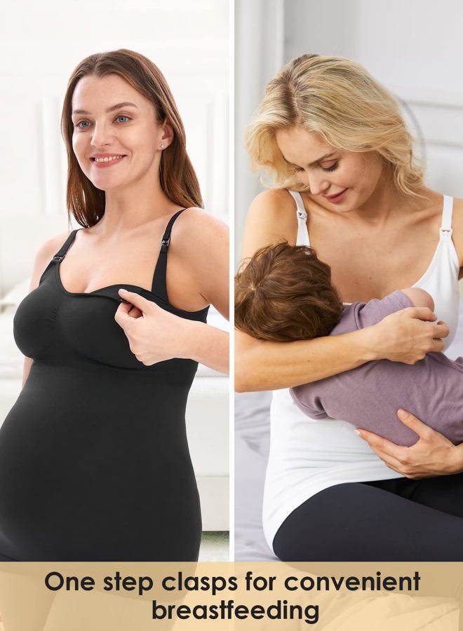 HOFISH Support Nursing Tank Tops for Breastfeeding, Comfort Stretch Maternity Camisoles with Built in Bra BlackWhiteGrey XL - Image 3