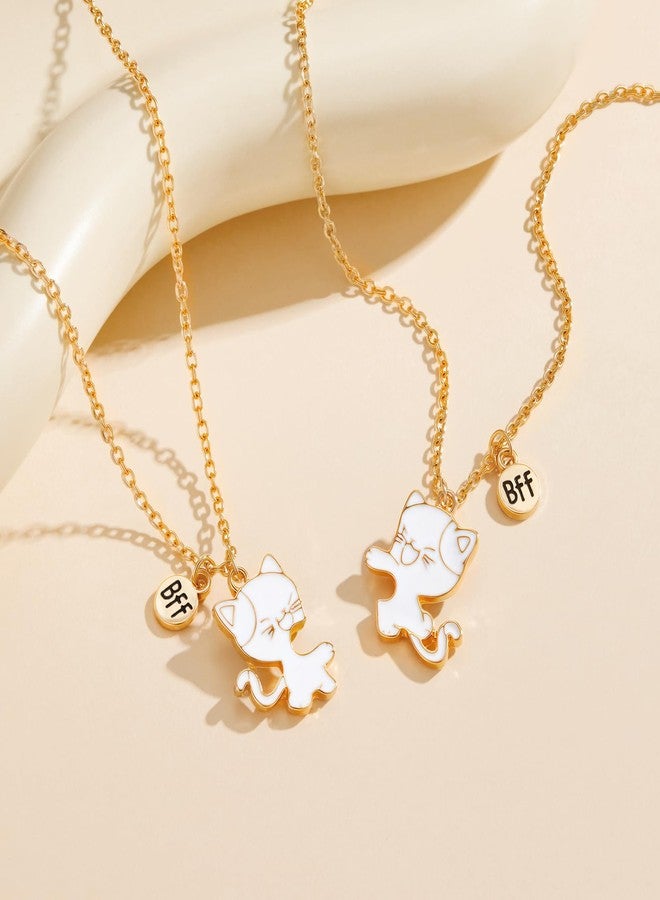 HANRESHE Cat Friendship Necklaces Cute Cat Bff Necklace For 2 Chic Best Friend Necklaces Cats Fashion Couples Cats Bff Necklace Jewelry Gift - Image 4