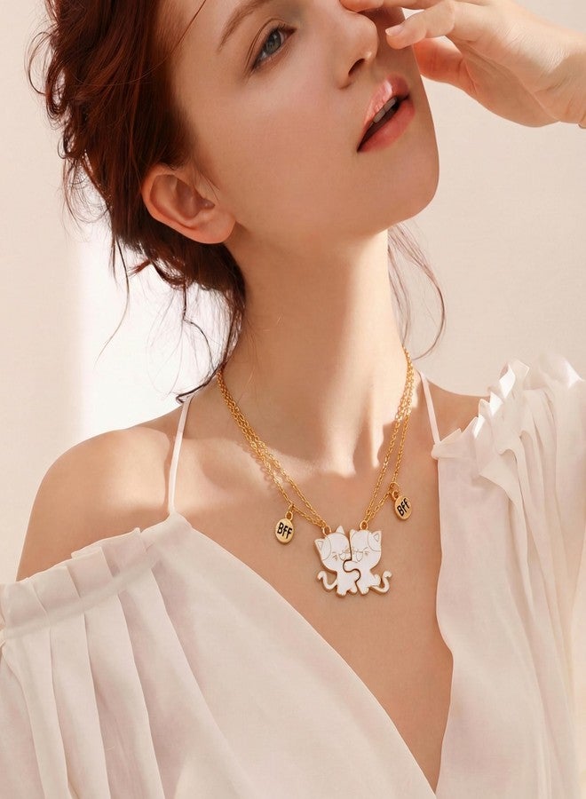HANRESHE Cat Friendship Necklaces Cute Cat Bff Necklace For 2 Chic Best Friend Necklaces Cats Fashion Couples Cats Bff Necklace Jewelry Gift - Image 3