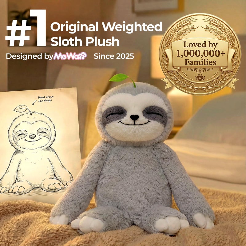 Mewaii 4 Lbs Weighted Stuffed Animals with Heating Pad- Heavy Belly & Limbs, 15" Sloth Heated Plush for a Realistic Hug, Super Soft Fluffy Plush Toy for Kids - Image 2