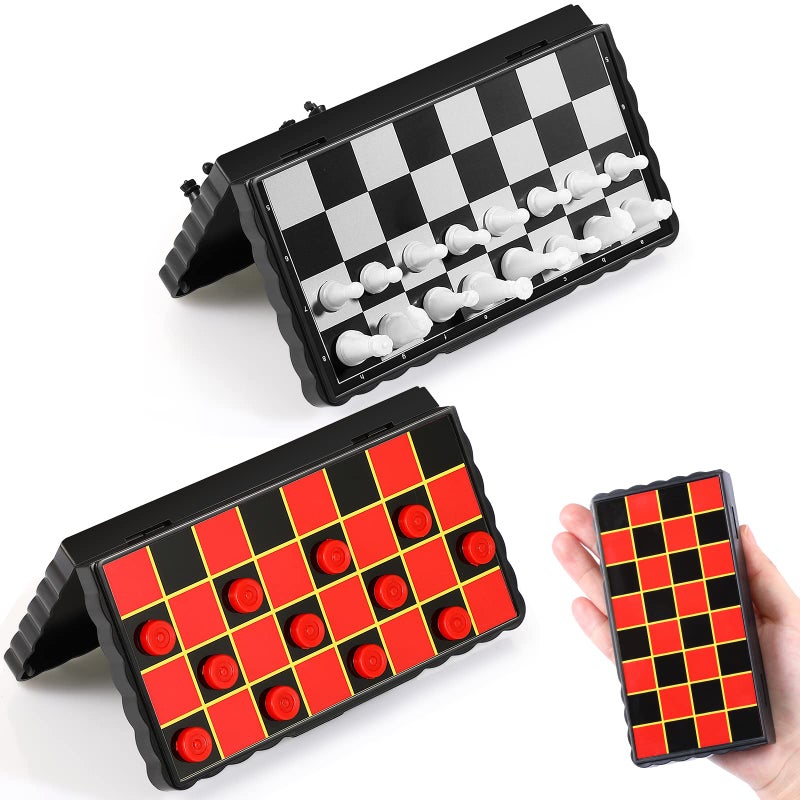 Charniol Magnetic Travel Chess Set Mini Fun Checkers with Portable Folding Chess Board Educational Toys for Family Board Games Christmas Party Favors Gifts 2 Pcs - Image 4