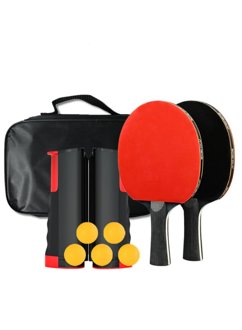 Training Table Tennis Racket Set with 2 Ping Pong Rackets 6 Pingpong Balls 1 Retractable Net & 1 Carrying Case for Indoor/Outdoor Games - Image 1