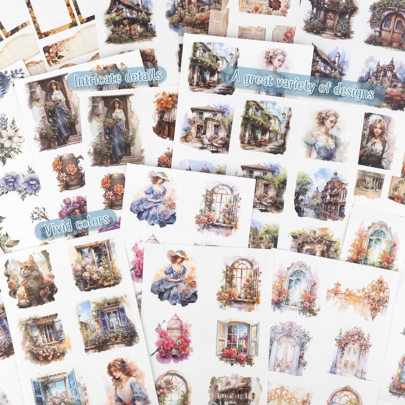 Dizdkizd Bullet Journal Stickers, Vintage Aesthetic Decorative Decals, Die Cut PET and Paper Sticker Book for Journaling, Collage, Card Making, Gift, Scrapbooking Kit - Image 3