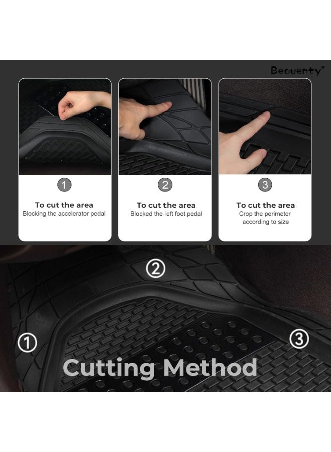 HZ Universal Heavy Duty Rubber Car Floor Mats, Black, All Weather Protection, Trim-to-Fit Design, 5 Piece Set for Cars, SUVs, and Trucks, car mat, car floor mat, car accessories - Image 4