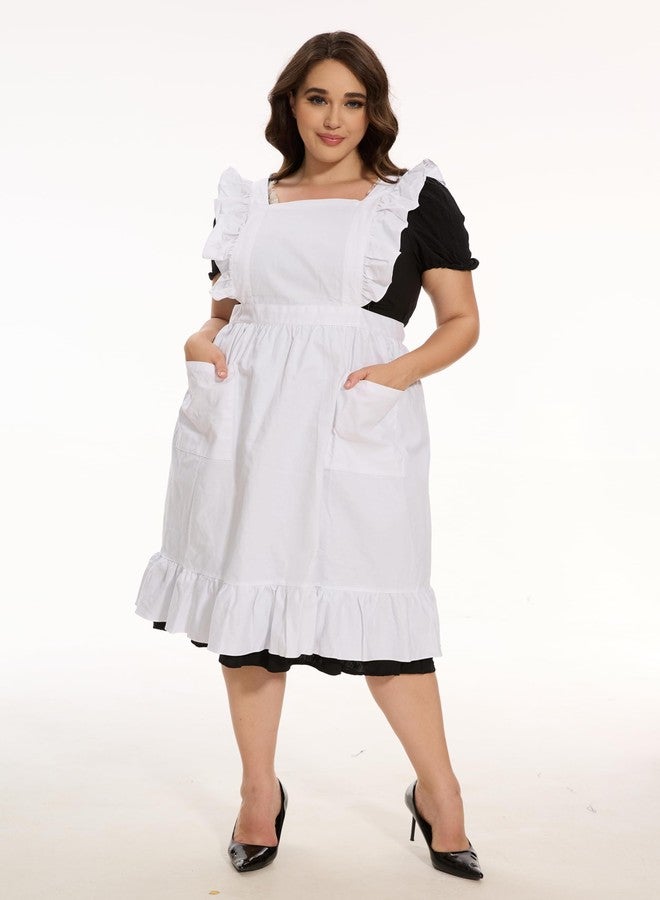 LilMents Long Maxi Cotton Ruffle Apron with Pockets, Small to Plus Size Ladies (White) - Image 4