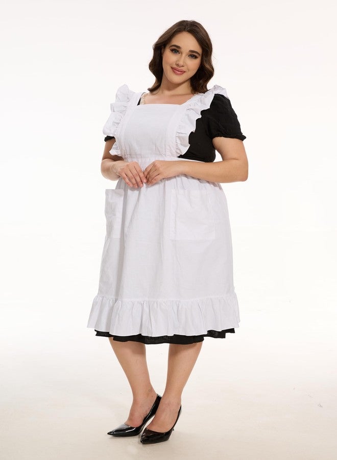 LilMents Long Maxi Cotton Ruffle Apron with Pockets, Small to Plus Size Ladies (White) - Image 3