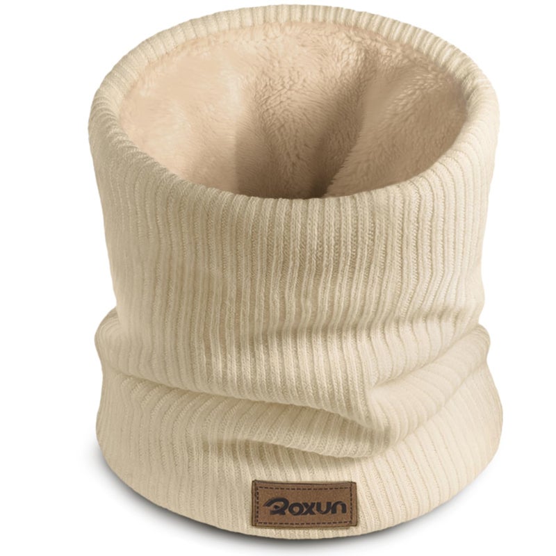 ROXUN Winter Neck Gaiter, Neck Warmer Cover Ski Gaiters for Men/Women Fleece Thick Elegant Stylish Oatmeal - Image 1