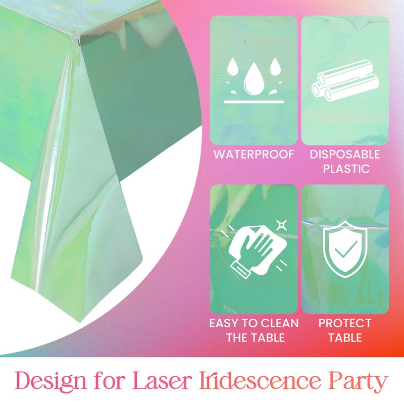 Just Shimmer 2 Pieces Green Iridescence Tablecloth - 40 x 108â€œ Disposable Shiny Laser Table Cloth - Glitter Plastic Tablecloths - Holographic Iridescent Table Cover for Party Decoration, Wedding and Banquet - Image 5