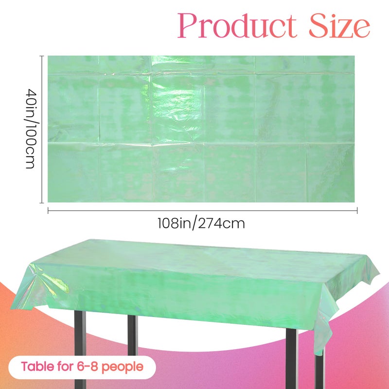 Just Shimmer 2 Pieces Green Iridescence Tablecloth - 40 x 108â€œ Disposable Shiny Laser Table Cloth - Glitter Plastic Tablecloths - Holographic Iridescent Table Cover for Party Decoration, Wedding and Banquet - Image 2