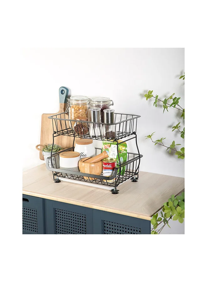 DANUBE HOME Atticus 2 Tier Iron Storage Cart With Tray Metal Iron Modern Houseware Fruit And Vegetables Rack L 41x29 X H 37cm Black