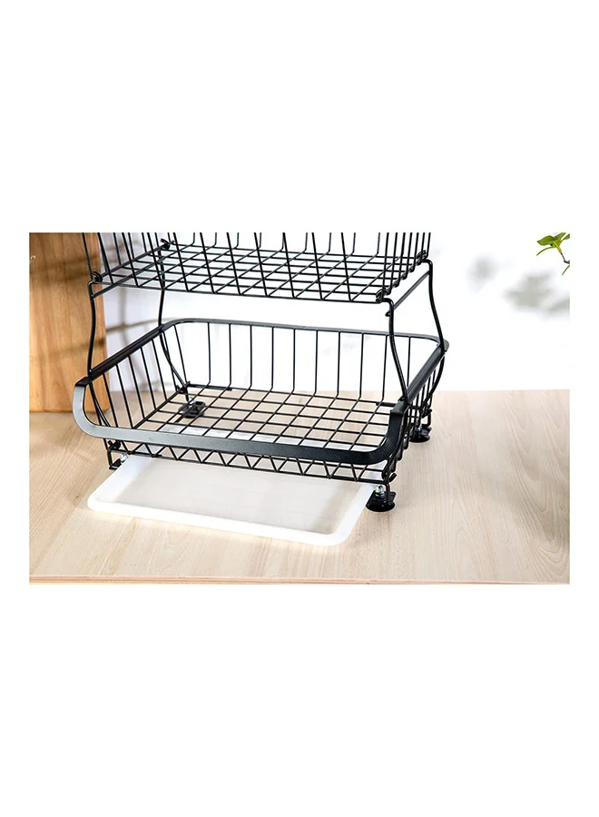 DANUBE HOME Atticus 2 Tier Iron Storage Cart With Tray Metal Iron Modern Houseware Fruit And Vegetables Rack L 41x29 X H 37cm Black