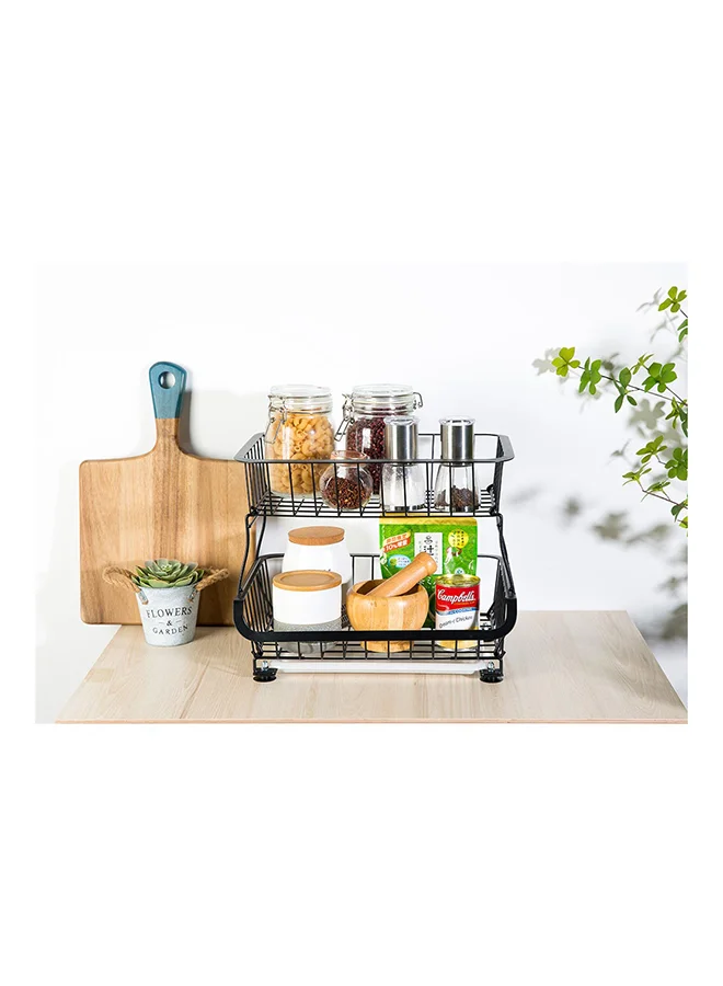 DANUBE HOME Atticus 2 Tier Iron Storage Cart With Tray Metal Iron Modern Houseware Fruit And Vegetables Rack L 41x29 X H 37cm Black
