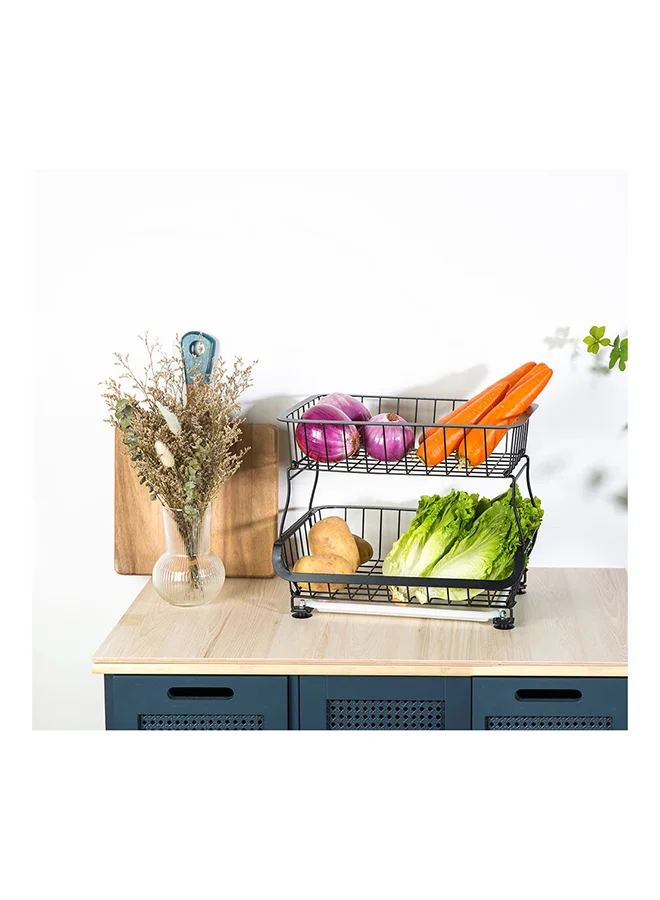 DANUBE HOME Atticus 2 Tier Iron Storage Cart With Tray Metal Iron Modern Houseware Fruit And Vegetables Rack L 41x29 X H 37cm Black