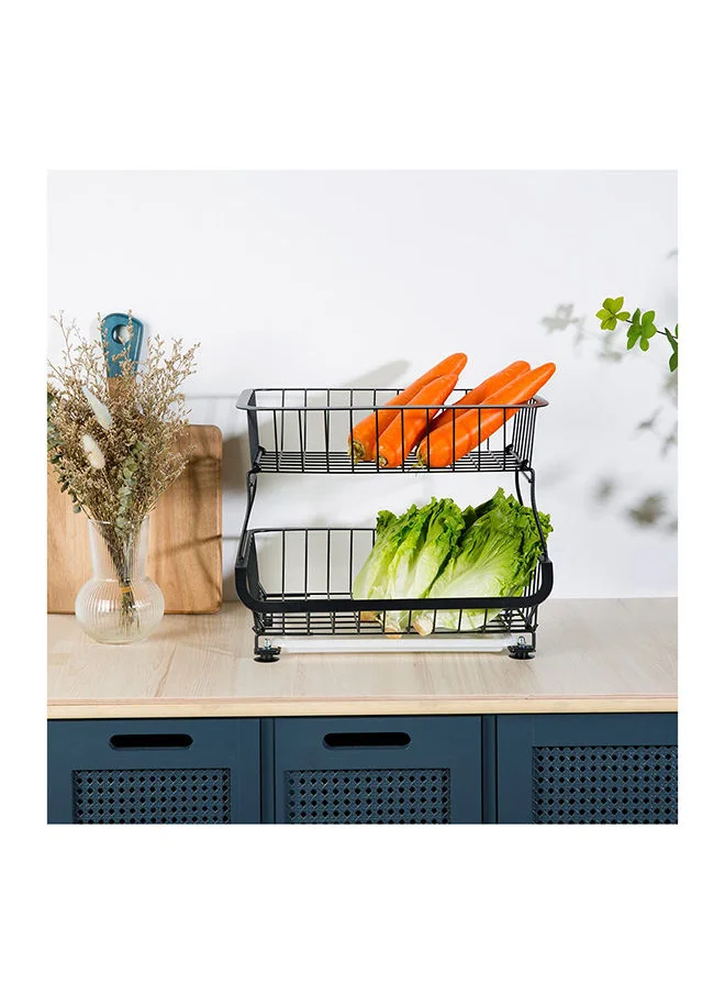 دانوب هوم Atticus 2 Tier Iron Storage Cart With Tray Metal Iron Modern Houseware Fruit And Vegetables Rack L 41x29 X H 37cm Black