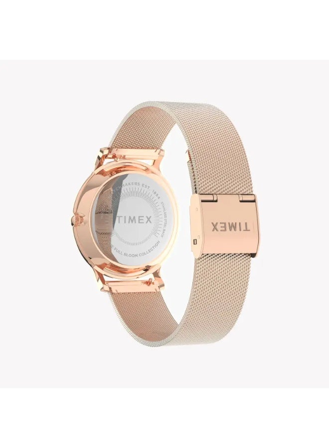 تيميكس ساعة TIMEX النسائية بهيكل نحاسية باللون الوردي وسوار من الفولاذ المقاوم للصدأ باللون الوردي - Image 4