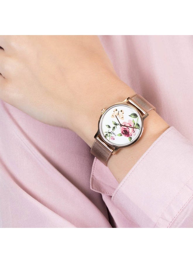 تيميكس ساعة TIMEX النسائية بهيكل نحاسية باللون الوردي وسوار من الفولاذ المقاوم للصدأ باللون الوردي - Image 5