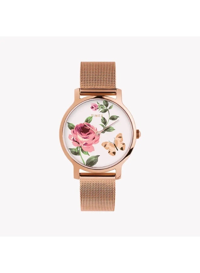 تيميكس ساعة TIMEX النسائية بهيكل نحاسية باللون الوردي وسوار من الفولاذ المقاوم للصدأ باللون الوردي - Image 1