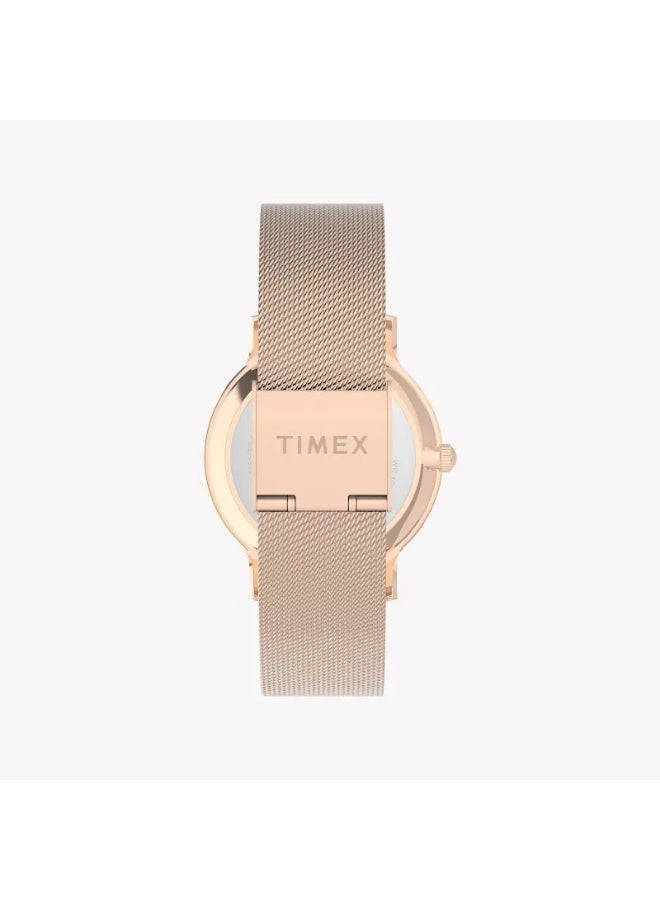 تيميكس ساعة TIMEX النسائية بهيكل نحاسية باللون الوردي وسوار من الفولاذ المقاوم للصدأ باللون الوردي - Image 3