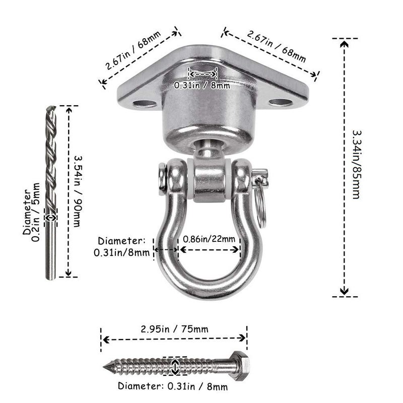 9M Stainless Steel Hanger with Smooth Swing Bearings, Heavy Duty 180Â°+360Â° Swivel Swing Hook, 1500 lb Capacity Playground Yoga Hammock Chair Rope, sandbag Porch Swing Bag Sleeve - Image 5