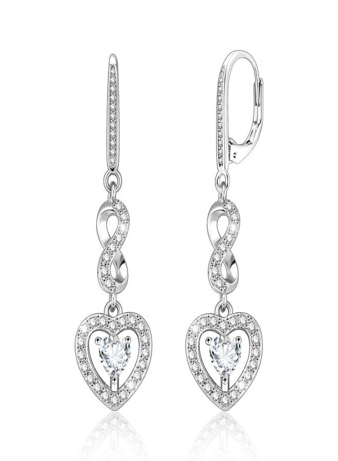 أليكس كرافت أقراط متدلية على شكل قلب من الفضة الإسترليني عيار 925، أقراط ALEXCRAFT متدلية على شكل قلب للنساء، أقراط فضية متدلية على شكل قلوب من الزركونيا المكعبة، هدية مثالية لعيد الحب - Image 1