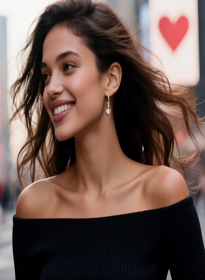 أليكس كرافت أقراط متدلية على شكل قلب من الفضة الإسترليني عيار 925، أقراط ALEXCRAFT متدلية على شكل قلب للنساء، أقراط فضية متدلية على شكل قلوب من الزركونيا المكعبة، هدية مثالية لعيد الحب - Image 4