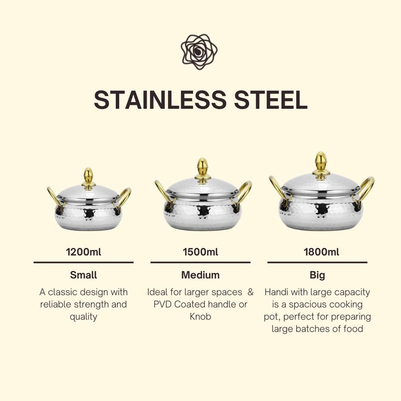 Chakmak Nexon Handi 3 Pcs Set | PVD Coated Handle | Hammered Design | Stainless Steel | Handi Set for Kitchen | Perfect for Cooking & Serving (3Pcs) - Image 5