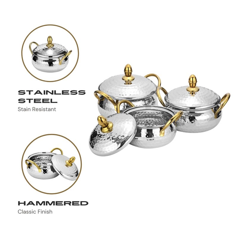 Chakmak Nexon Handi 3 Pcs Set | PVD Coated Handle | Hammered Design | Stainless Steel | Handi Set for Kitchen | Perfect for Cooking & Serving (3Pcs) - Image 4