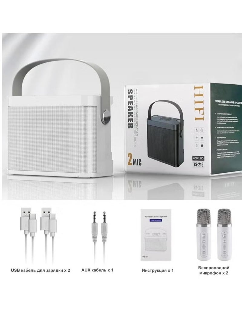 SU.YOSD YS-219 Karaoke Machine with 2 Wireless Microphones, Portable Bluetooth Speaker with LED Lights, Built-in FM Radio, Rechargeable Battery, Perfect for Parties, Home Entertainment, Singing & Music Lovers - Image 2